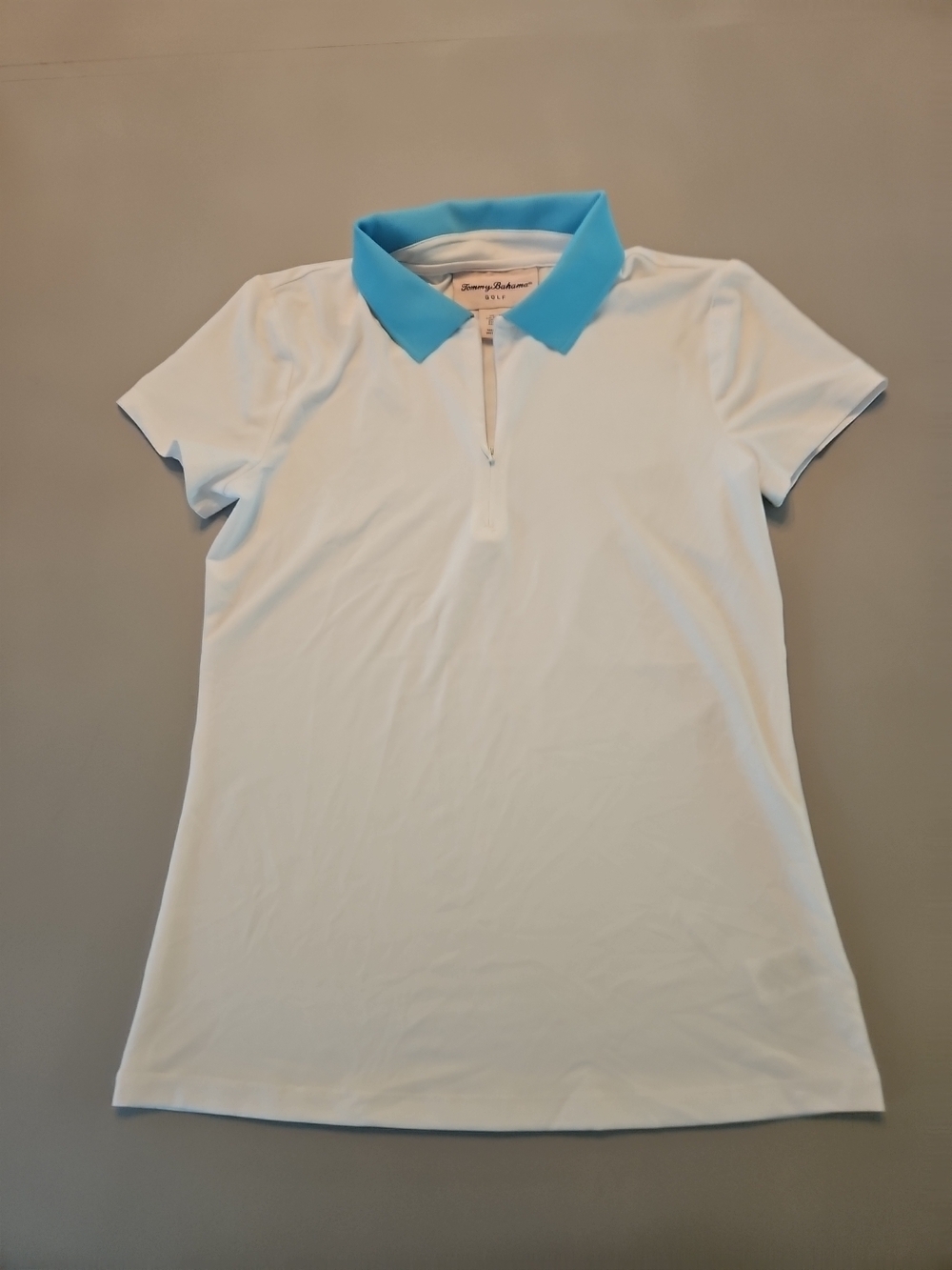 Tommy Bahama Golf White Polo Shirt 1/4 Zip Collar Turquoise New